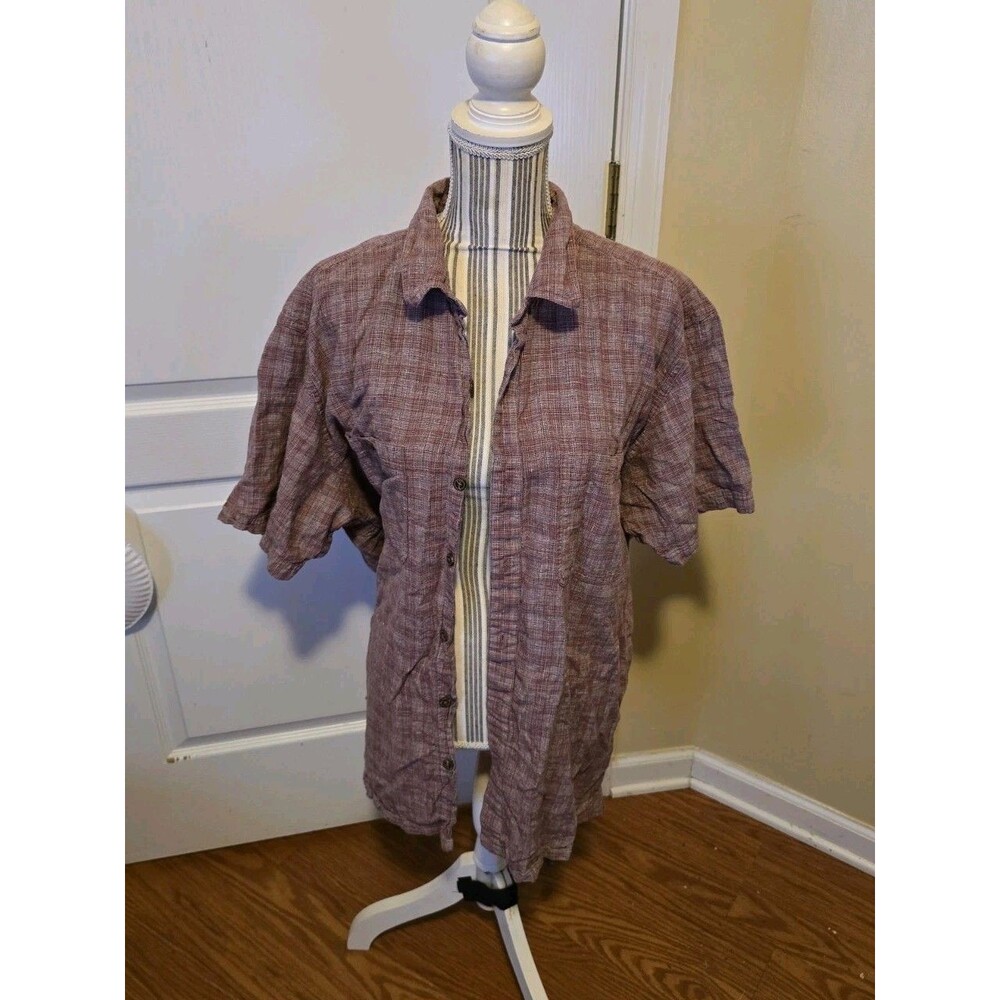 Patagonia Back Step Shirt Mens Hemp Organic Cotton Burgundy/White Button Up XL